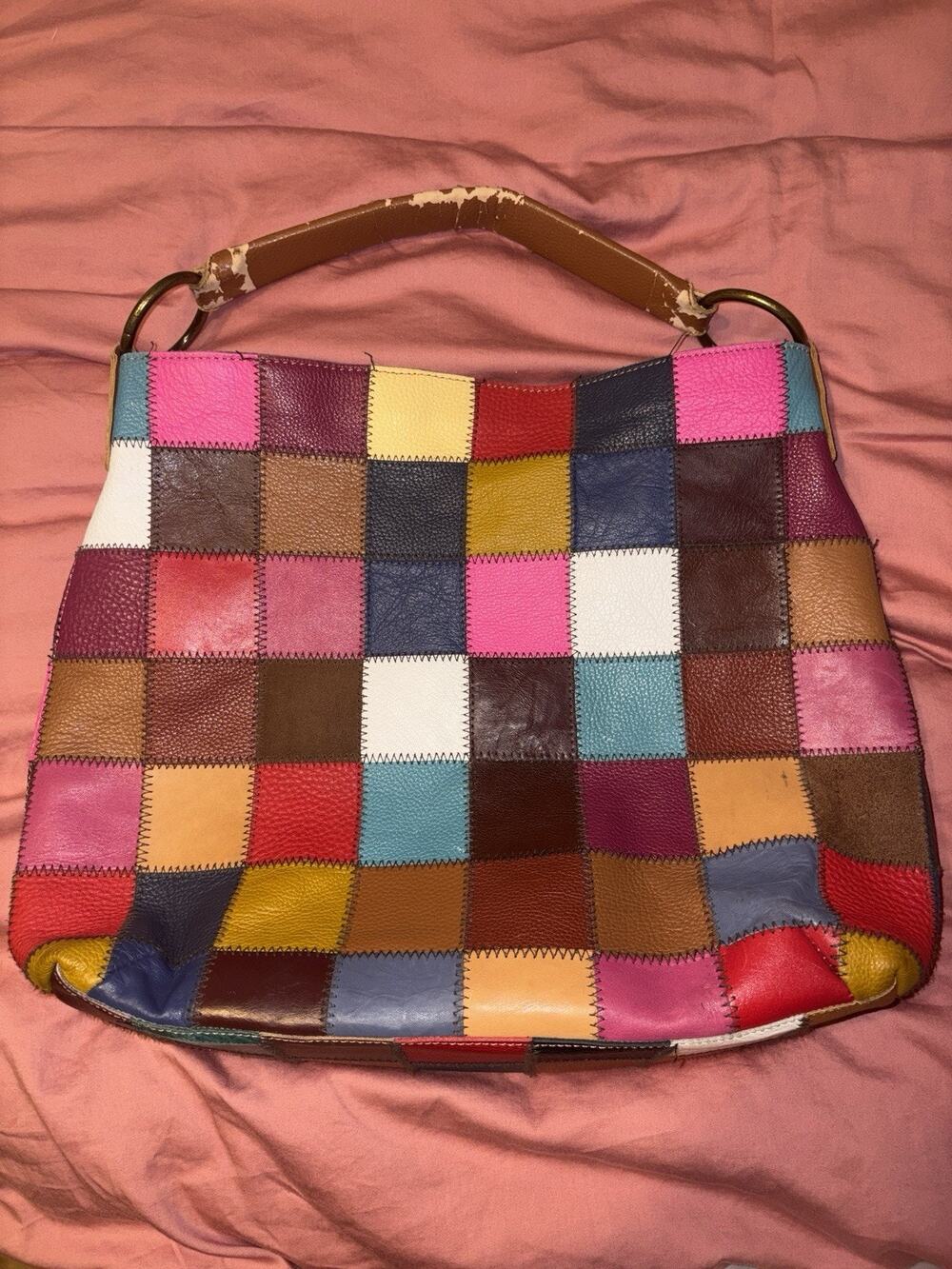 VTG Stella & Max Leather Patchwork Hobo Bag Multi Color Boho Y2K Shoulder Purse